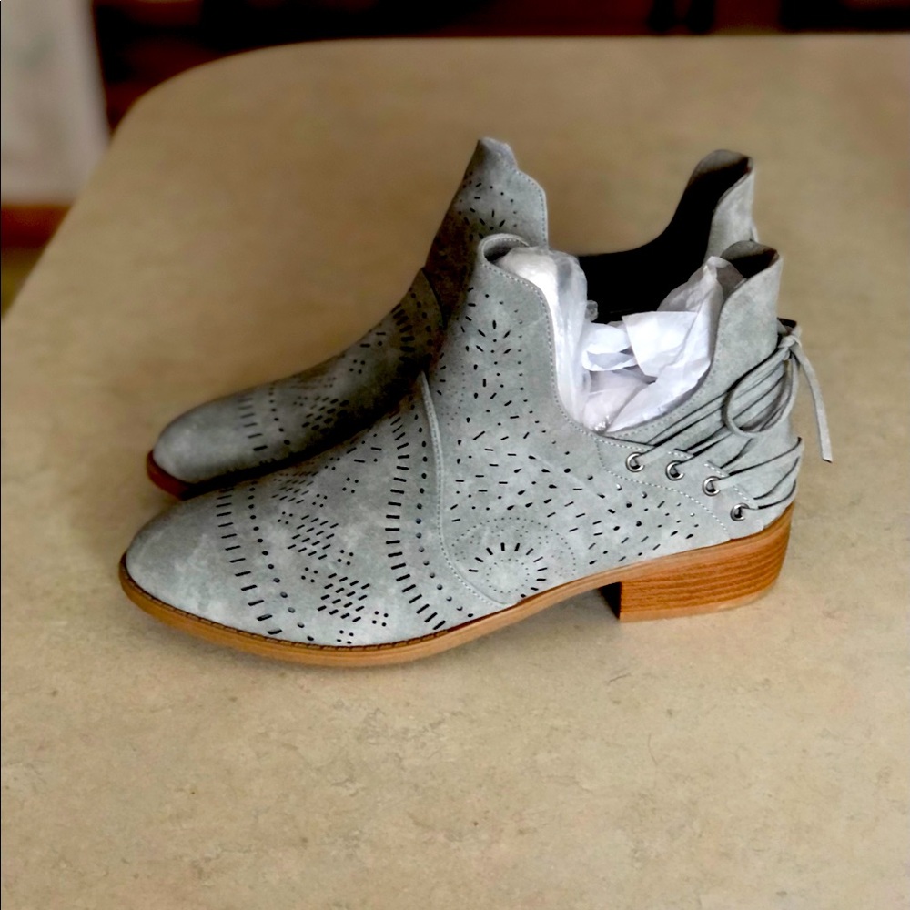 Grey Suede Cutout Lace Back Boots 9